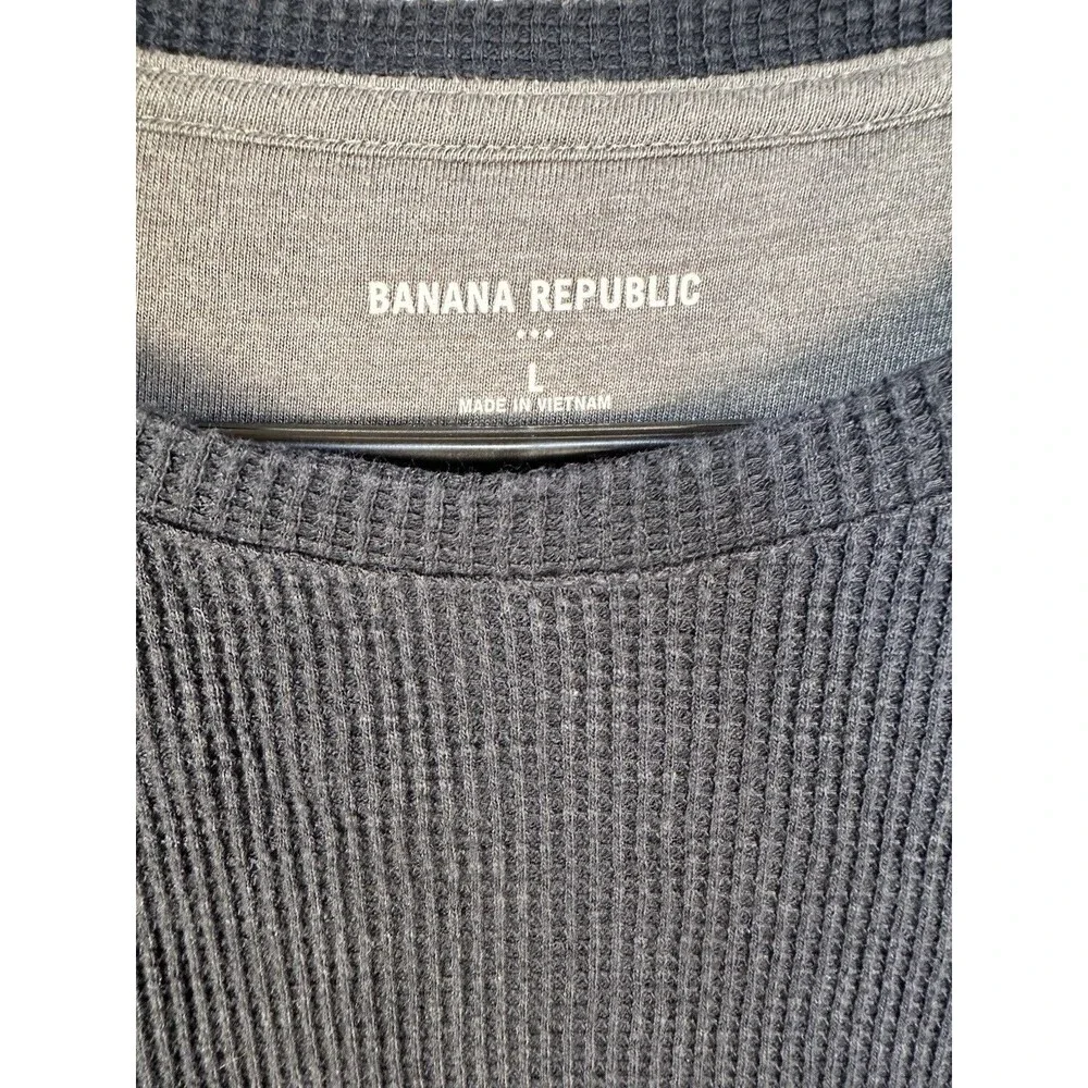 BANANA REPUBLIC Blue Crew Neck Waffle-Knit T-Shirt Mens Size Large EUC Cotton
